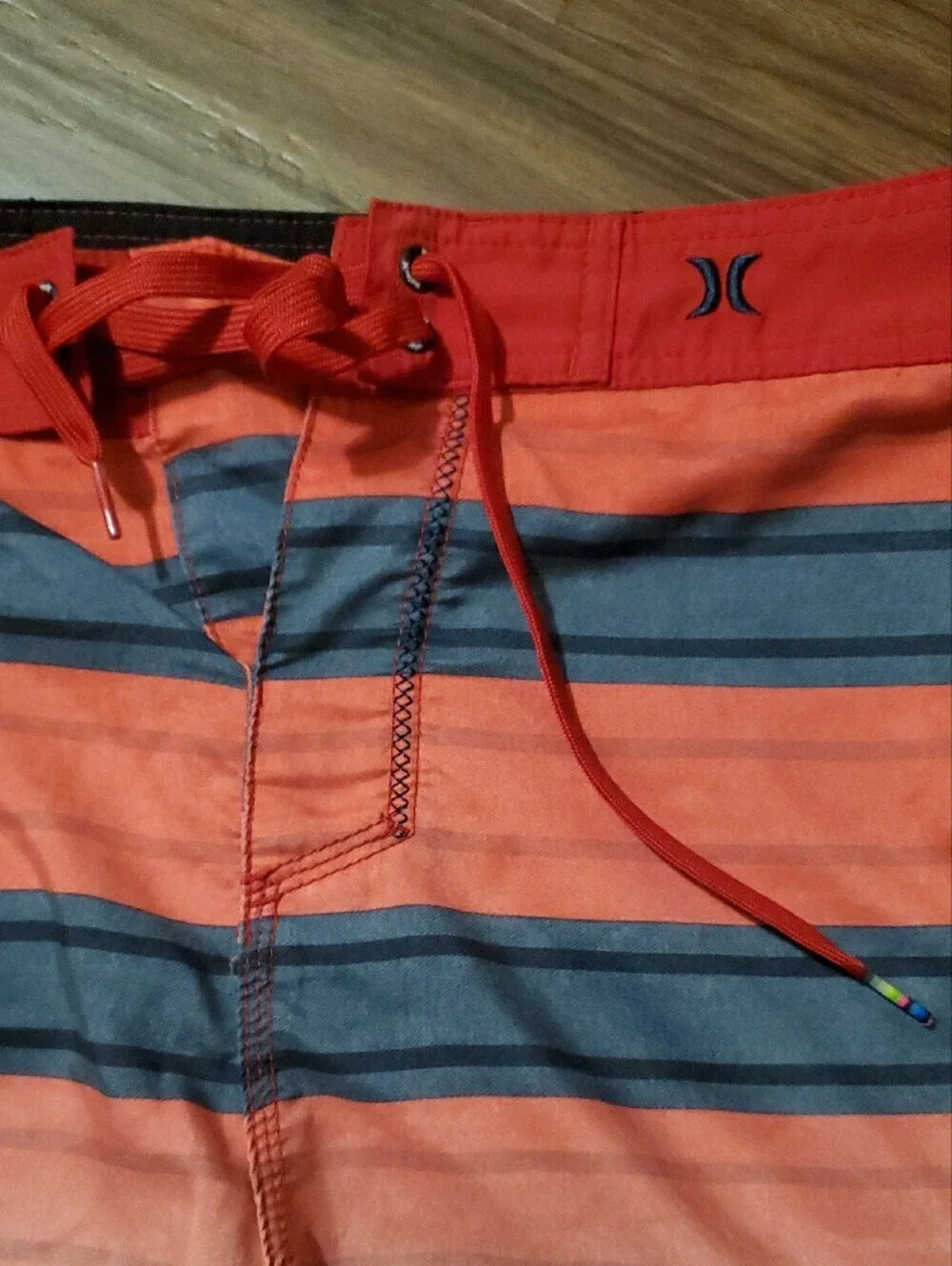 Hurley Red, Blue & White Gradient Stripe Boardshorts